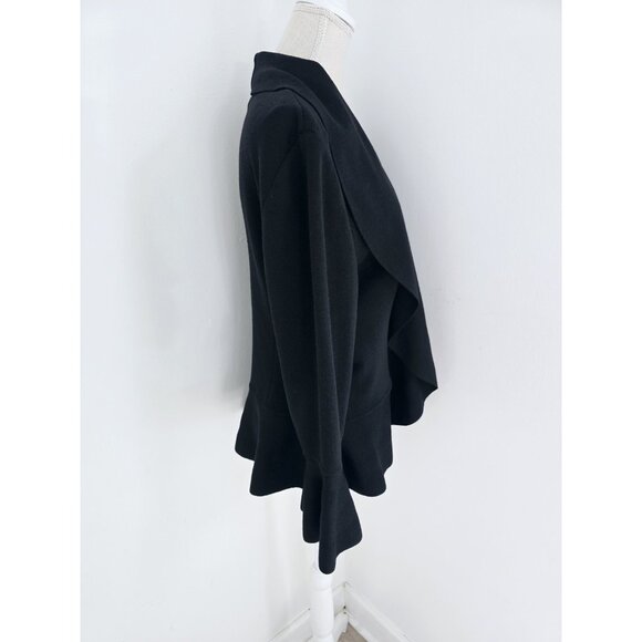 St. John Ruffle Black Waterfall Drape Wool Knit Open Cardigan Sweater 16 XL - Picture 6 of 10
